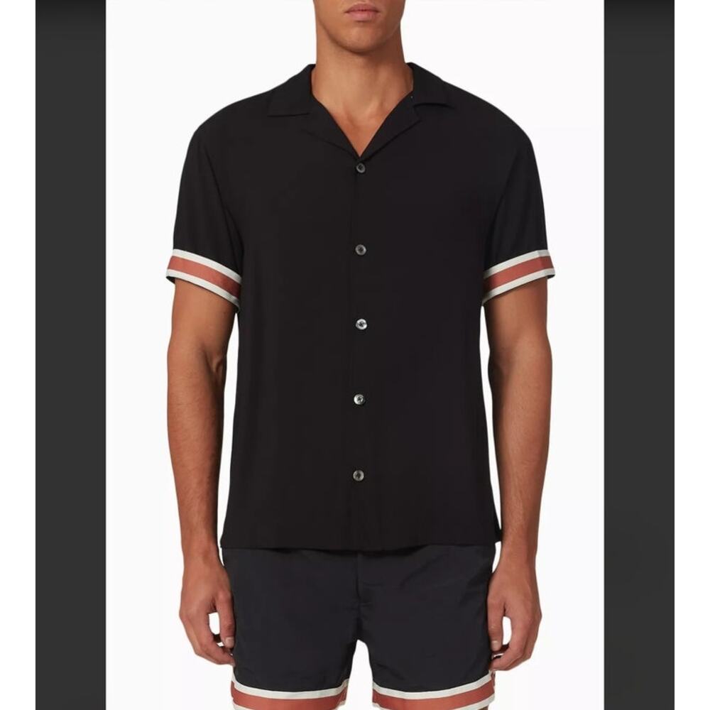 Che Valbonne Cuff Detail Cuban Collar Shirt Black Orange S